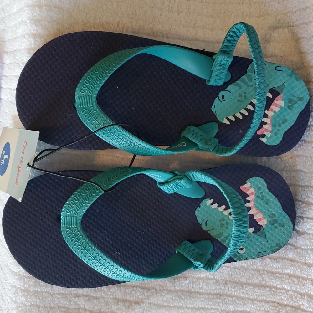 CAT AND JACK SIZE LARGE 9/10 BOYS FLIP FLOPS WITH BACK ELASTIC